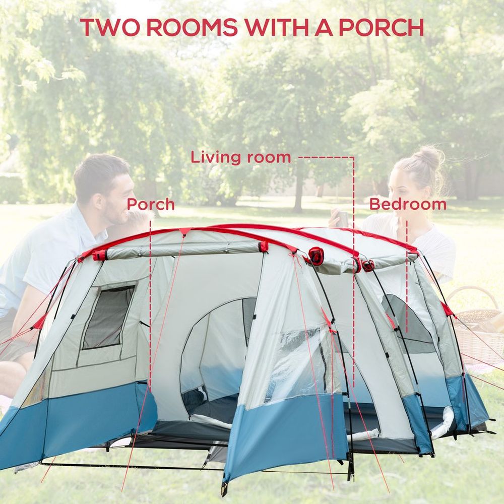 Premium 6-8 Person Tunnel Tent - Blue | Waterproof, Spacious, Easy Setup