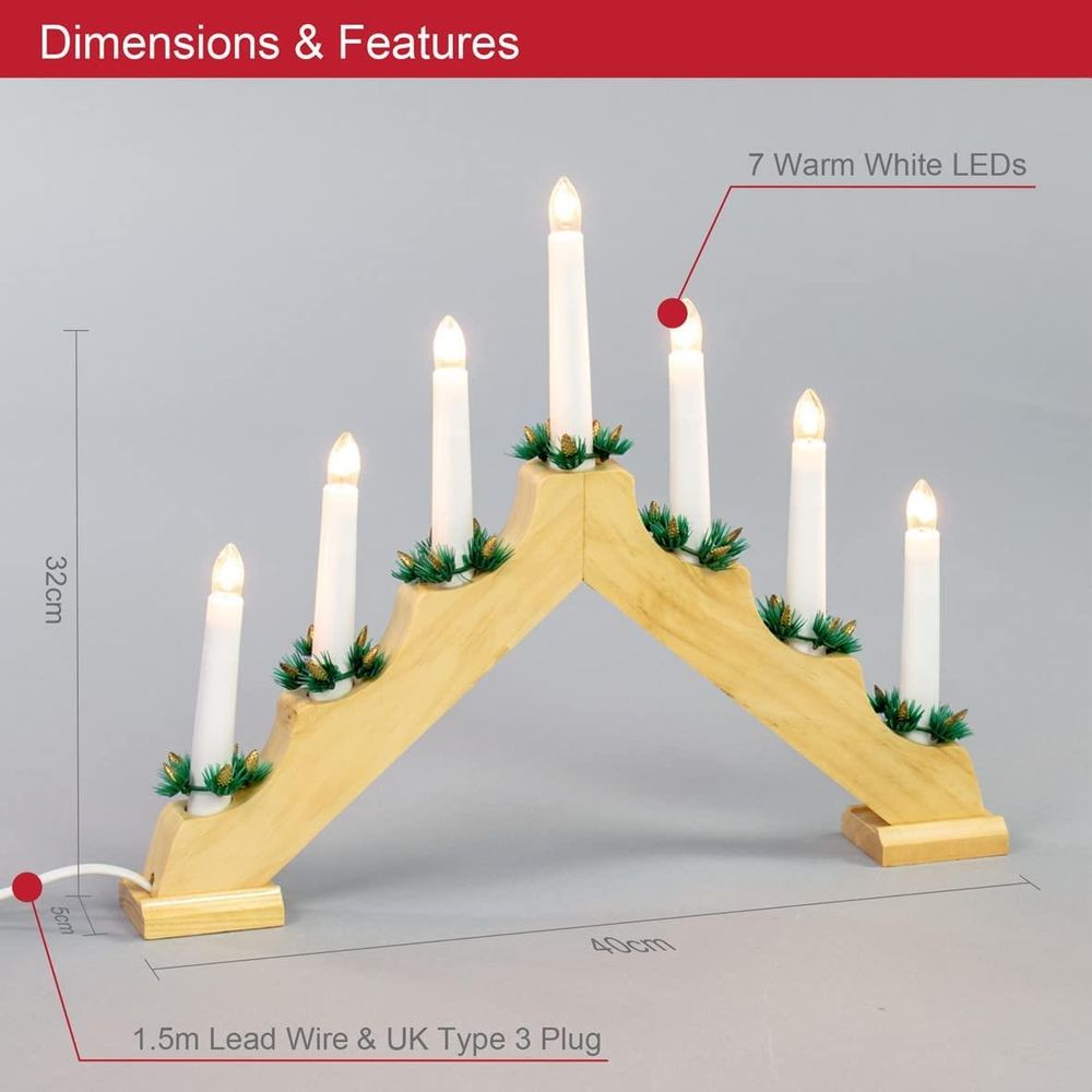 Exquisite Wooden Christmas Candle Bridge - Perfect Size for Fireplace or Window - Pine Wood Finish - Best Quality - 70730