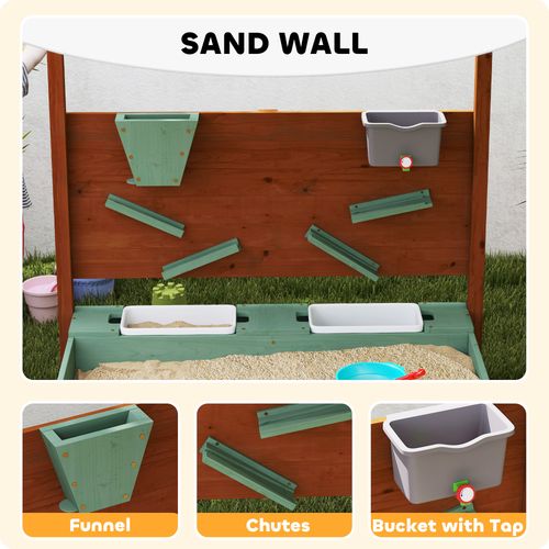 AIYAPLAY Wood Sandpit for Kids with Canopy for Garden, Beach, Green