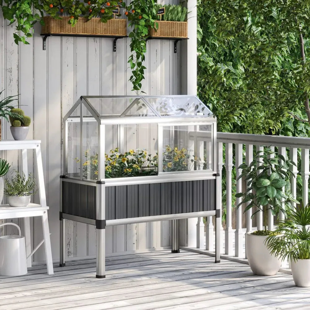 Premium Galvanized Steel Raised Bed with Greenhouse & Openable Windows