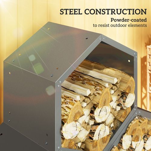 Outsunny Steel Firewood Log Rack Fireplace Log Holder for Indoor Outdoor