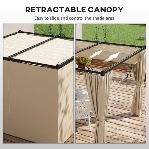 Outsunny 3 x 3(m) Pergola with Retractable Roof and Curtains, Beige