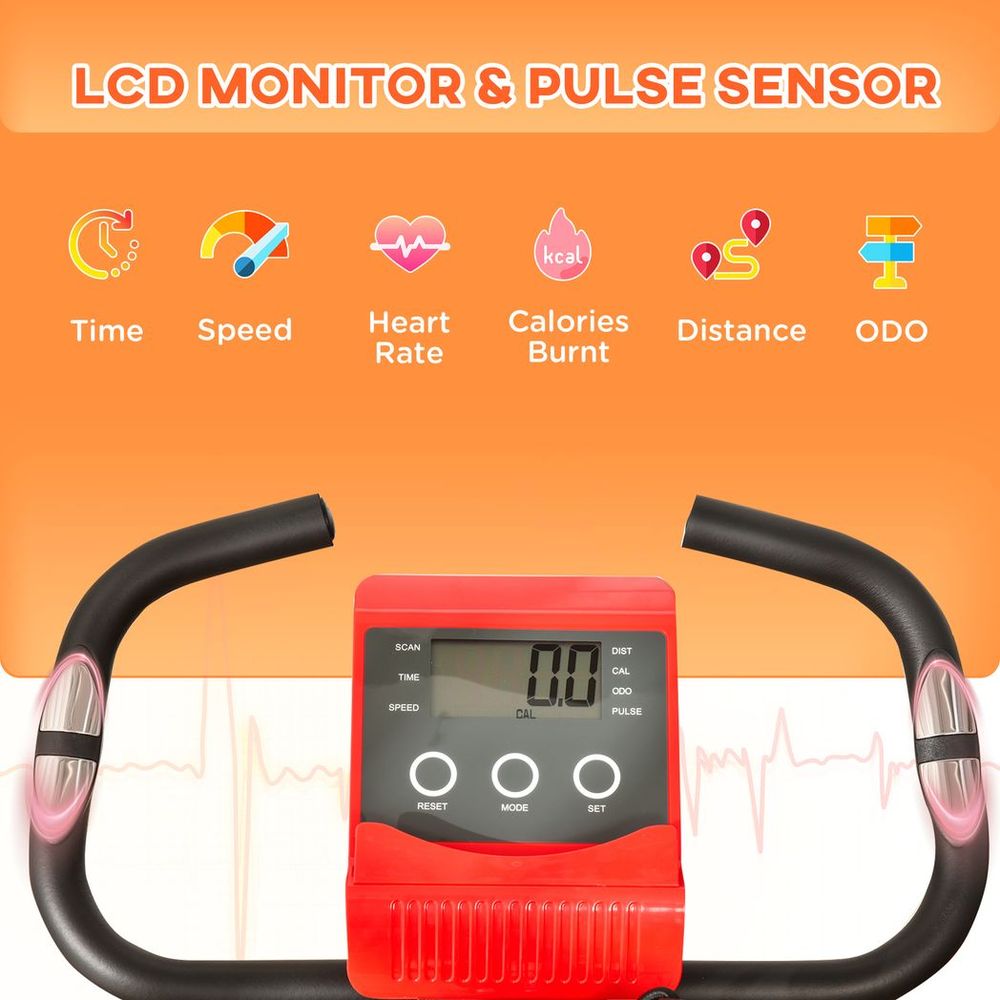 HOMCOM 2-In-1 Folding Exercise Bike with 8-Level Magnetic Resistance Red
