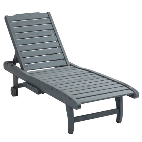 Outsunny Wooden Sun Lounger Outdoor Patio Sun Bed w/ Pull-out Table Grey