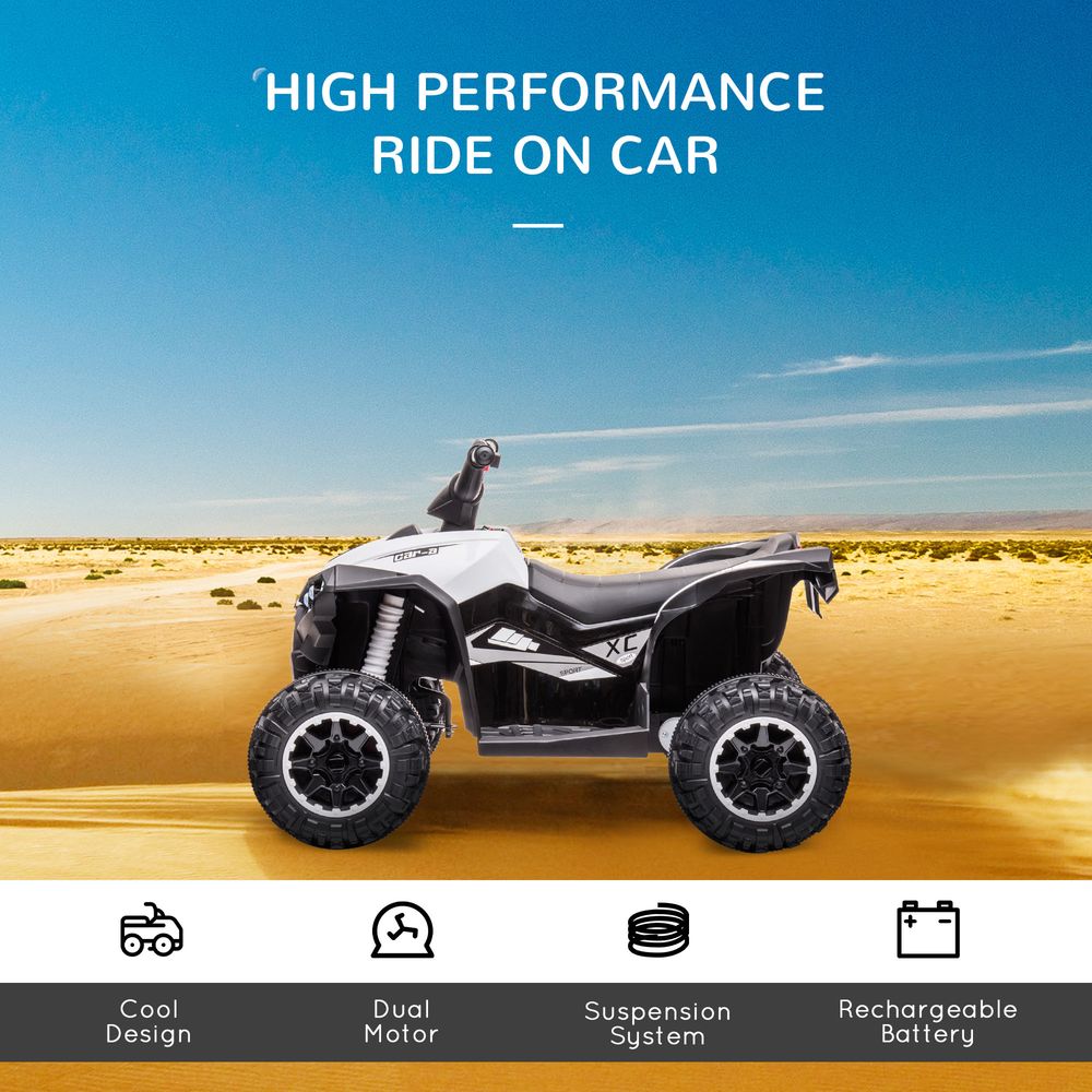 HOMCOM 12V Electric Quad Bike for Kids Ride On Car ATV Toy, with Forward Reverse Functions, LED Headlights, Music, for Ages 3-5 Years - White