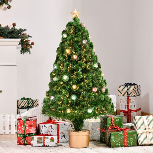 4FT Prelit Artificial Christmas Tree Fiber Optic Xmas Indoor Golden Stand Green