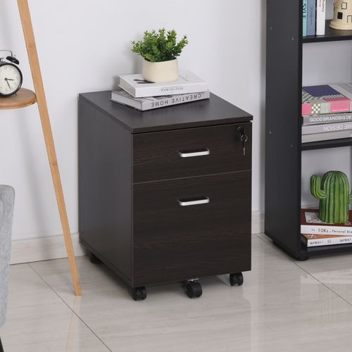 Vinsetto 2-Drawer Locking Office Filing Cabinet w/ 5 Wheels Rolling Storage Hanging Legal Letter Files Cupboard Home Organisation Black Wood Grain