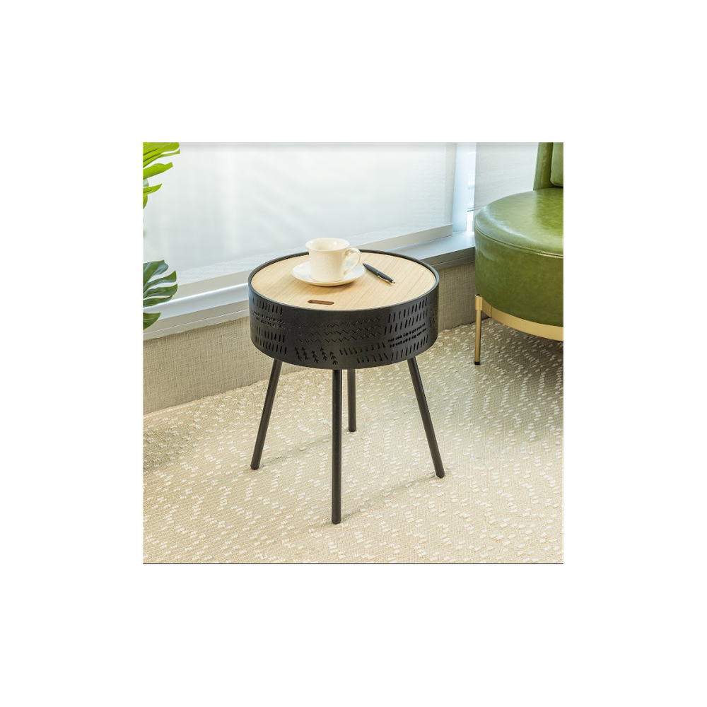 Slender Lift Top Round Side Table - Black, 38.5 x 38.5 x 45cm - High Quality