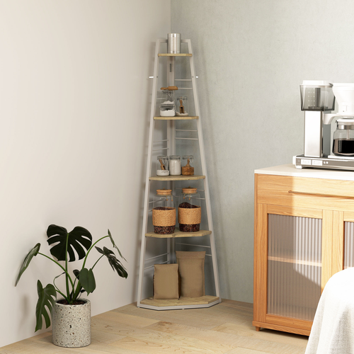 HOMCOM 5-Tier Corner Shelf, Shelving Unit with Adjustable Feet