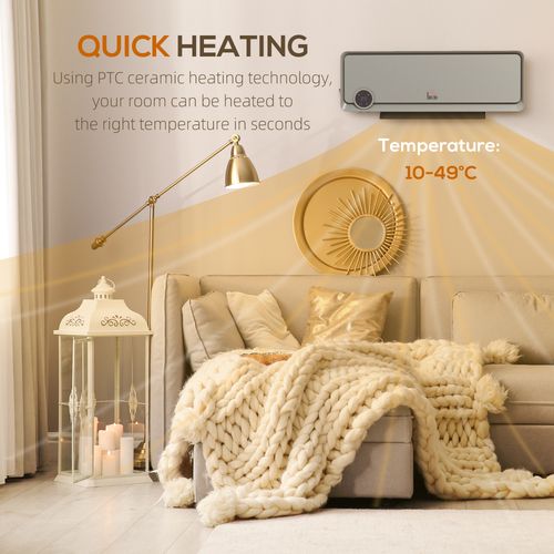 HOMCOM 1000W/2000W Wall Downflow Heater 10-49°C Temperature w/ Timer Remote