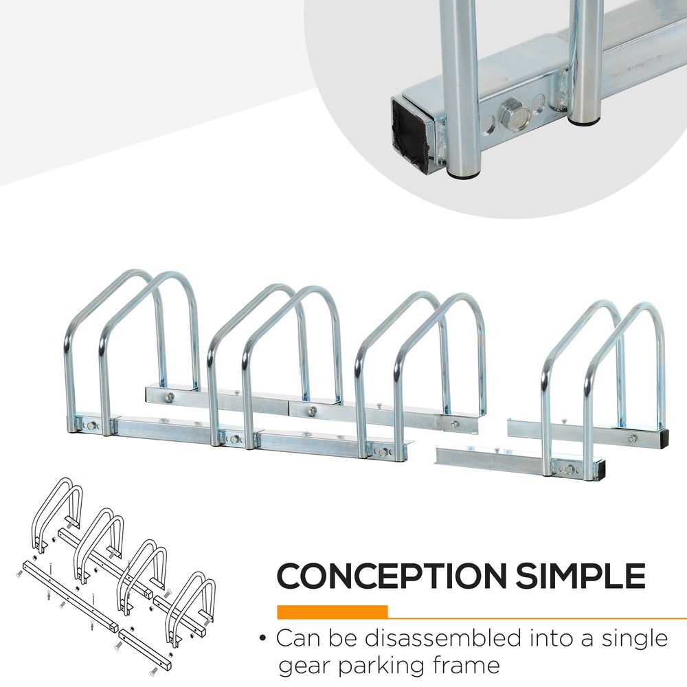 HOMCOM Parking for 4 Bicycles Steel Bike Rack on the Floor or Wall Parking for Indoor and Outdoor 110 x 33 x 27 cm Silver