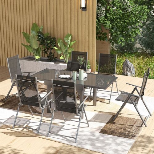 Outsunny 7 Piece Outdoor Dining Set w/ Extendable Table and 6 Folding Chairs