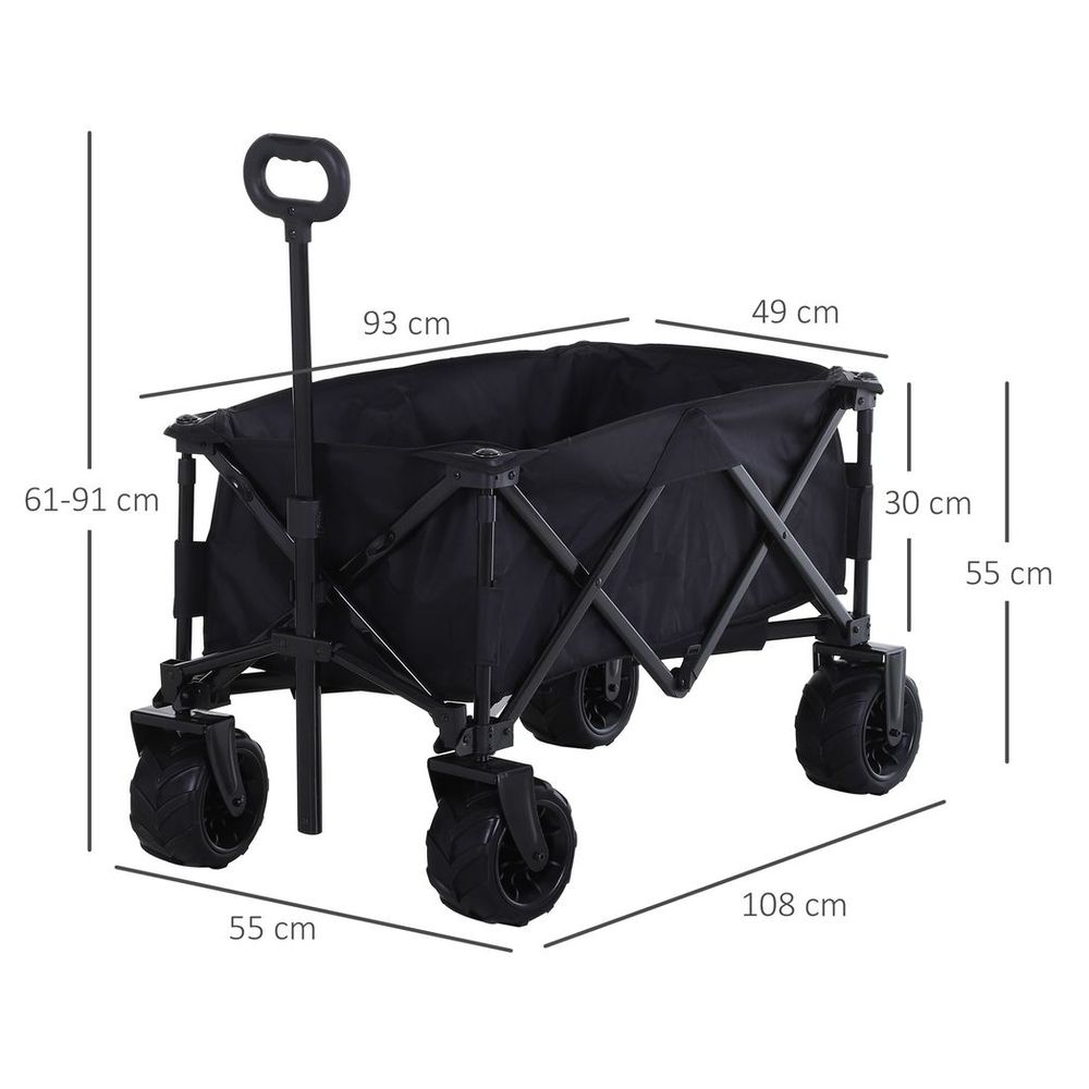 Outsunny Outdoor Pull Along Garden Trolley on Wheels Folding Beach Cart Black