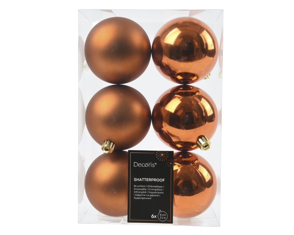 Plastic Christmas Baubles, 8 cm, Pack of 6, Classic & Shatterproof, Christmas Tree Baubles for Christmas, Christmas Tree Decorations & Christmas Tree Decorations, Warm Orange