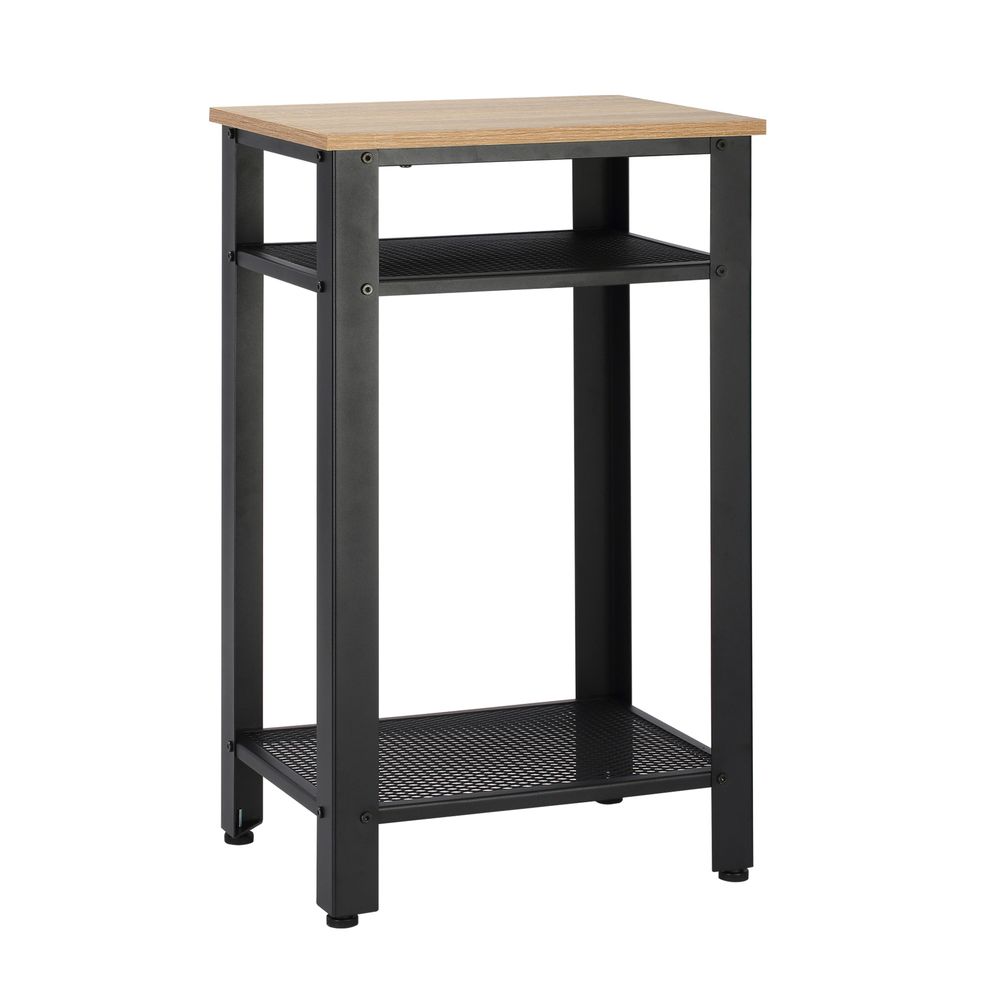 HOMCOM Tall Side Table with 3 Layer 2 Shelves Storage Display Industrial-Style Metal Frame Bedside End Table Nightstand for Living Room Bedroom Lounge