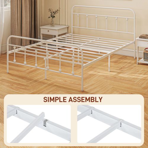 HOMCOM 4ft Metal Double Platform Bed Frame w/ Underbed Storage Headboard