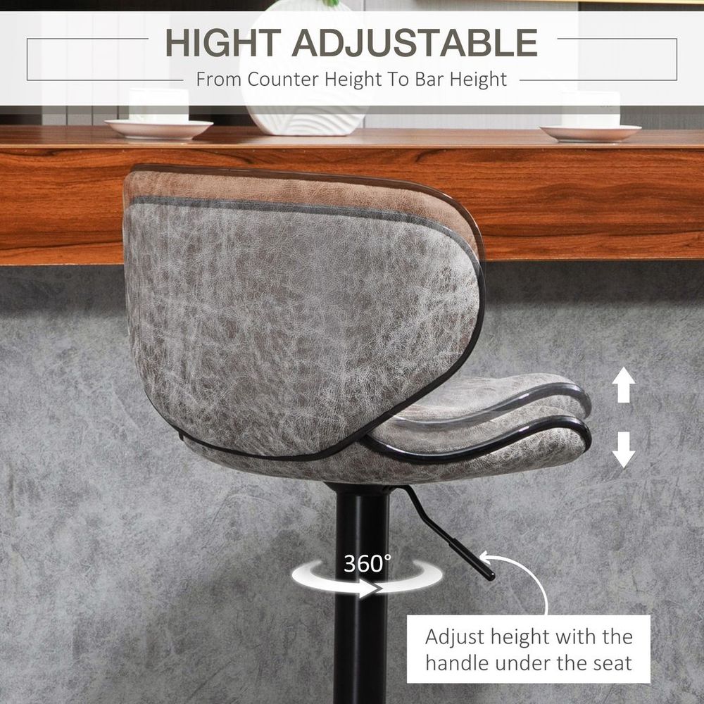 Vintage Bar Stool Set of 2 Microfiber Cloth Adjustable Height Armless Chairs
