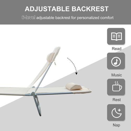 Outsunny Adjustable Sun Bed Garden Lounger Recliner Relaxing Camping Beige