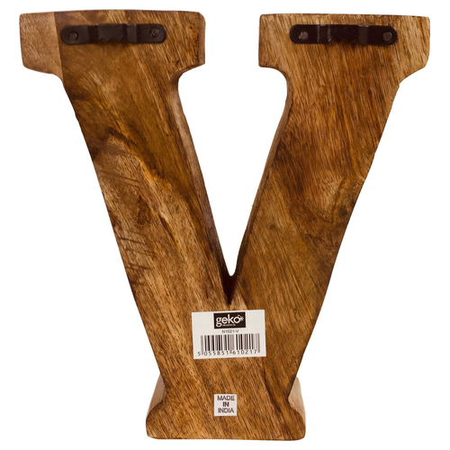 Hand Carved Wooden Geometric Letter V