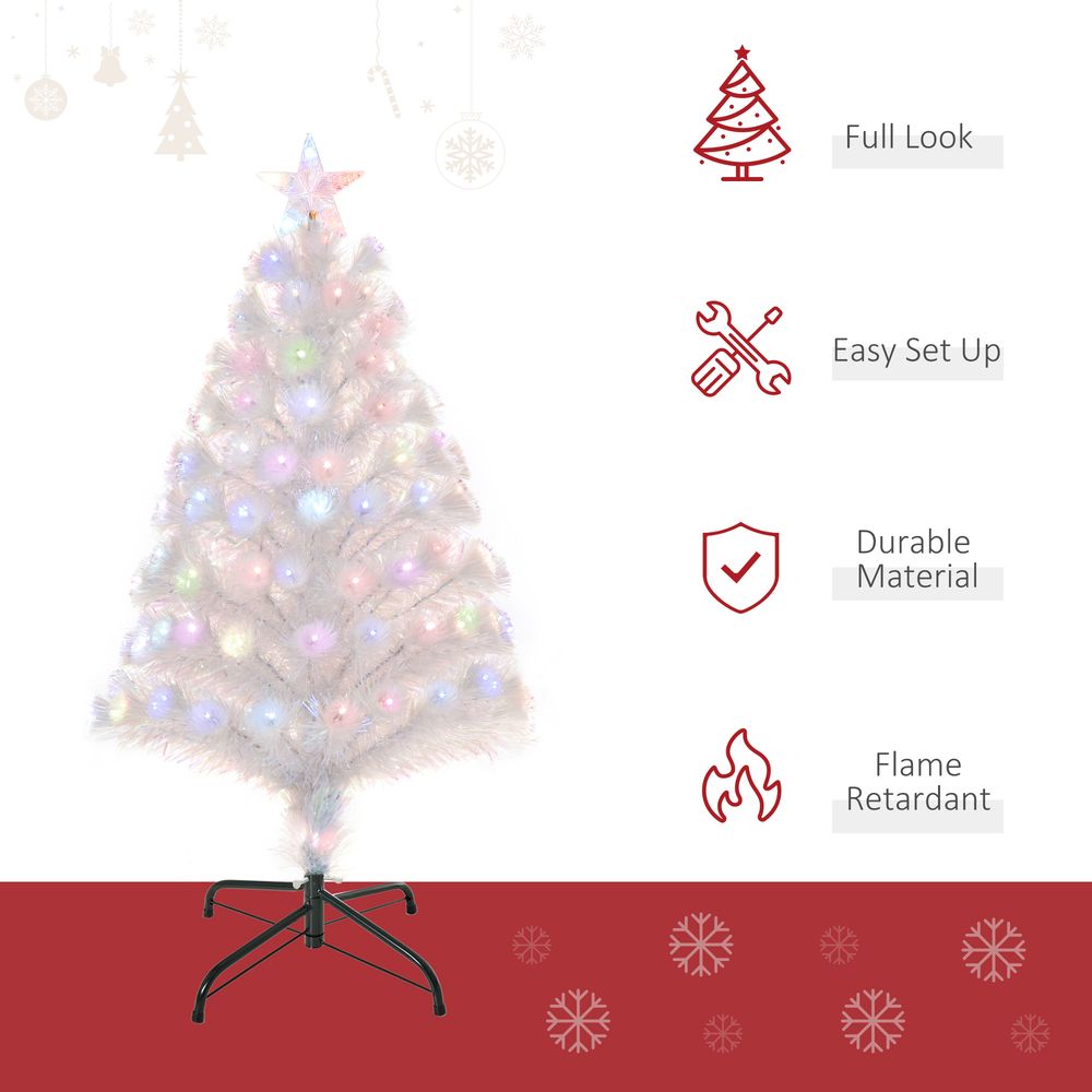 3FT Pre-Lit Artificial Christmas Tree w/ Fibre Optic LED Lights Xmas White