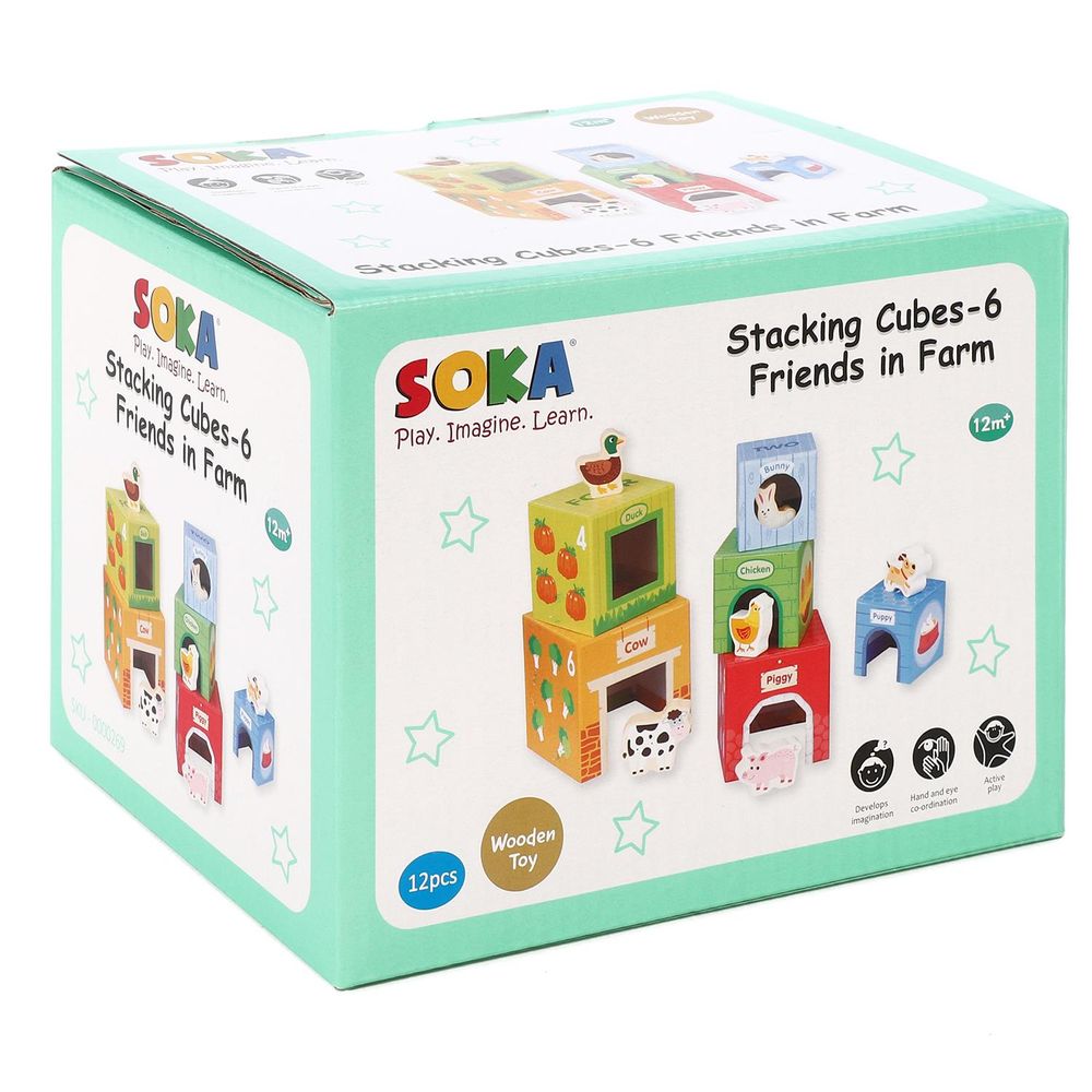 Premium SOKA Farm Stacking Cubes - Early Learning, Counting, Colors, Animals - High Quality