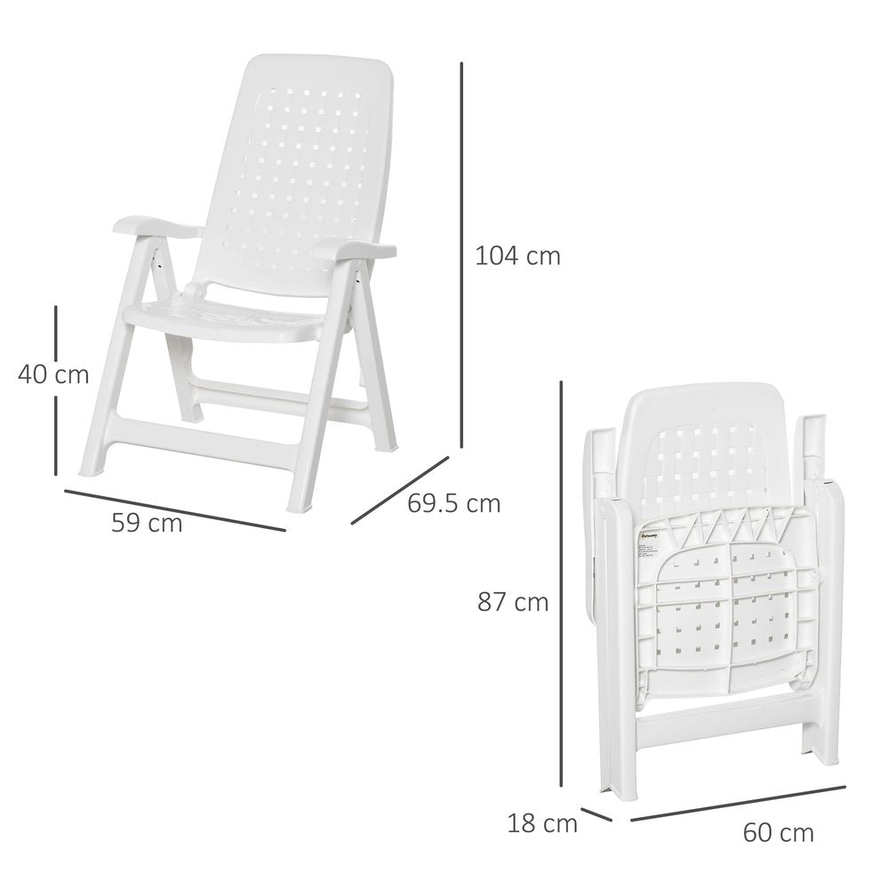Portable 2-Pack Reclining Armchairs - Folding Dining Chairs, 4-Position Backrest, White