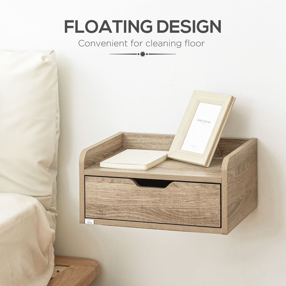 HOMCOM Floating Nightstand Set - Wall Mounted Bedside Table with Drawer - Pack of 2