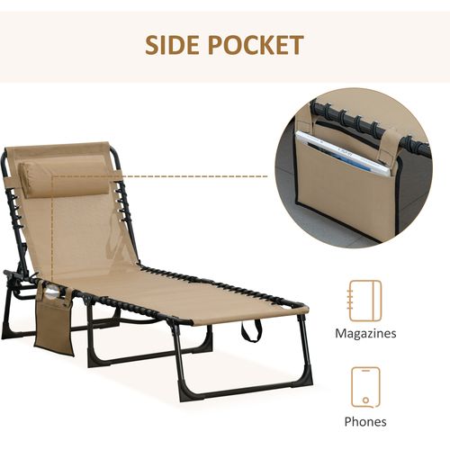 Portable Sun Lounger, Adjustable Backrest PillowBeige