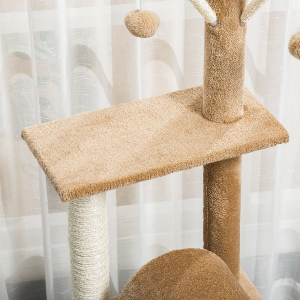 PawHut Cat Tree for Indoor Cats 121cm Kitten Tower Sisal Scratching Post Pet Activity Center Perch Condo Hanging Ball Grey
