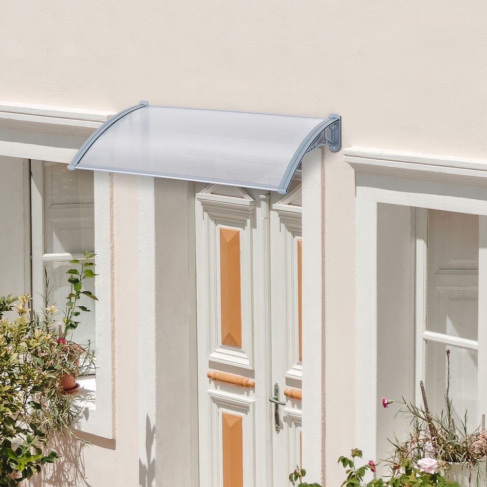Premium 140Wx70L Door Awning Canopy - UV & Weather Resistant - Transparent/Silver