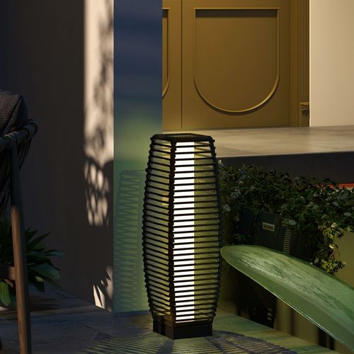 Outsunny Rattan Solar Floor Lamp with Auto On/Off LED Light for Porch Yard Grey
