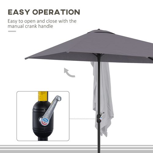 Half Parasol Semi Round UmbrellaCrank 2.3m, Grey NO BASE INCLUDED