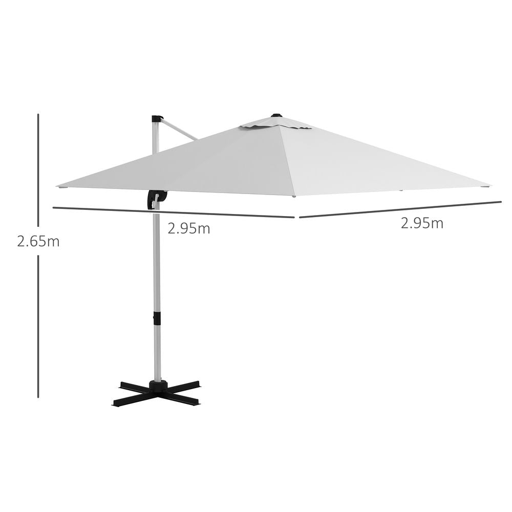 Premium Outsunny Cantilever Roma Parasol - 3m White Umbrella - Cross Base Included - High Quality