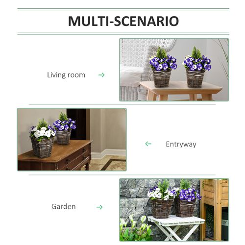 Outsunny 2 PCs Artificial Phalaenopsis Fake Flower Plant w/ Straw Plaiting Pot