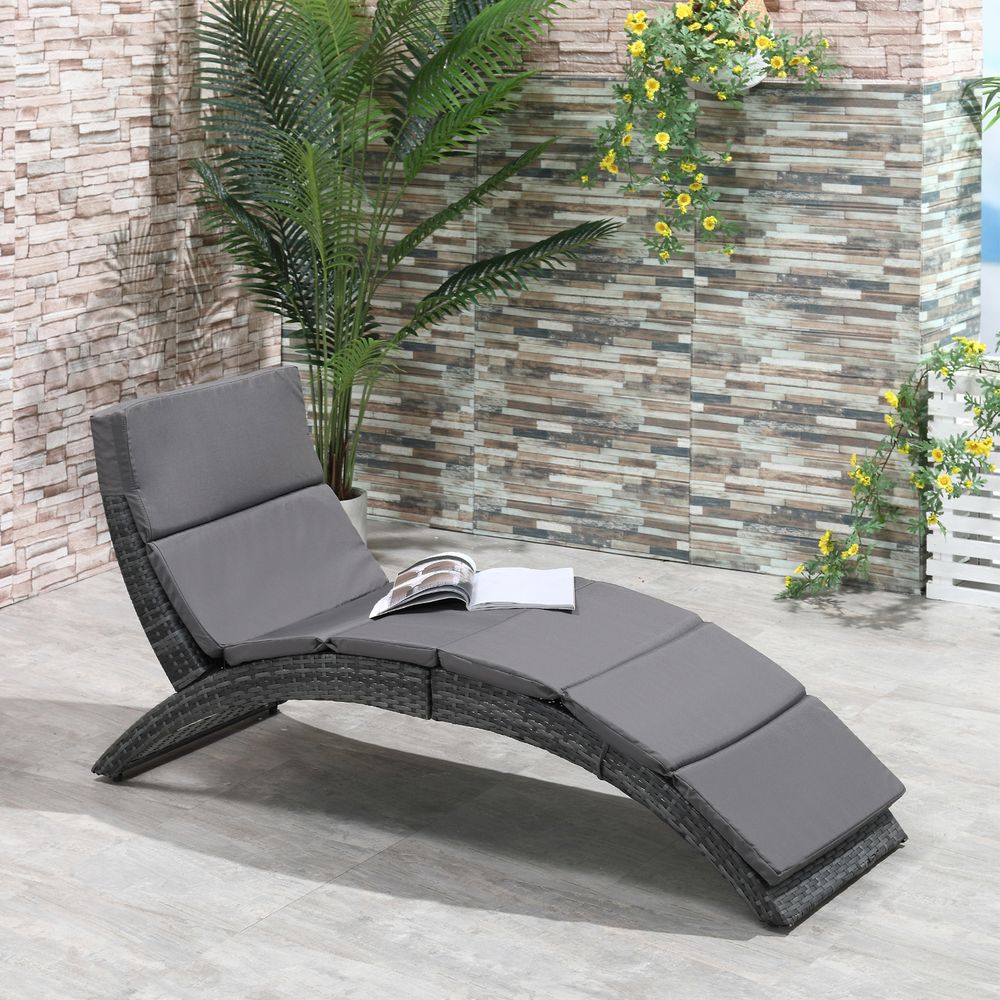 Premium Grey Wicker Patio Lounger - Comfy, Foldable & Stylish