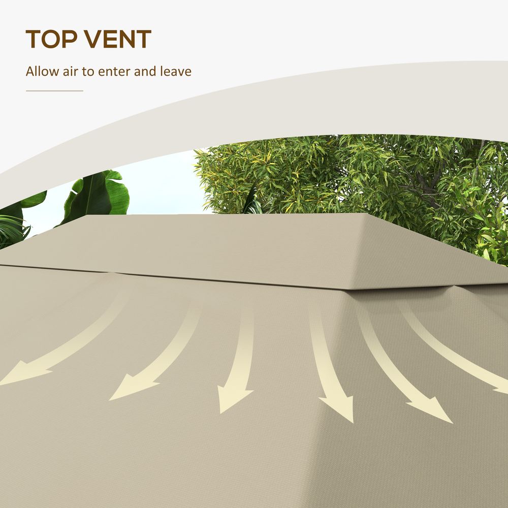 Outsunny 3x4m Gazebo Canopy - UV-Resistant, Khaki - High Quality Replacement Roof Cover