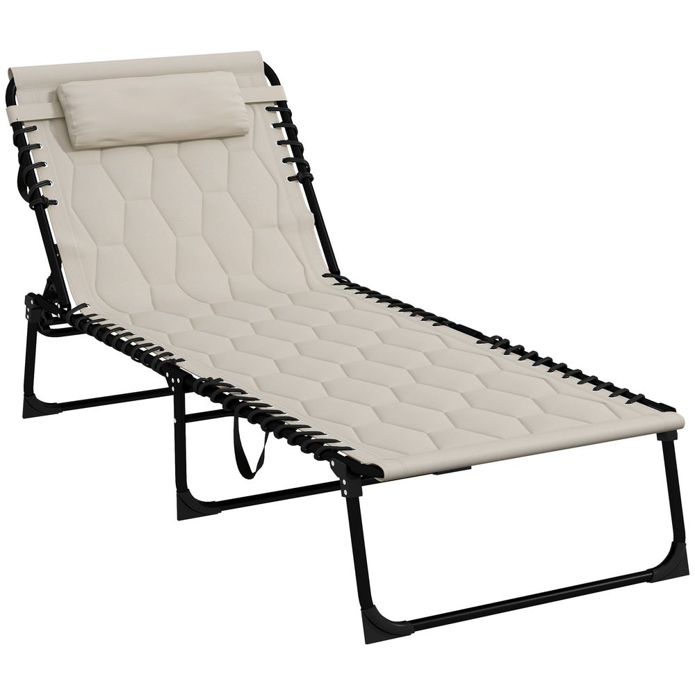 Outsunny Foldable Sun Lounger Recliner | Padded Seat | Khaki | Strong Metal Frame
