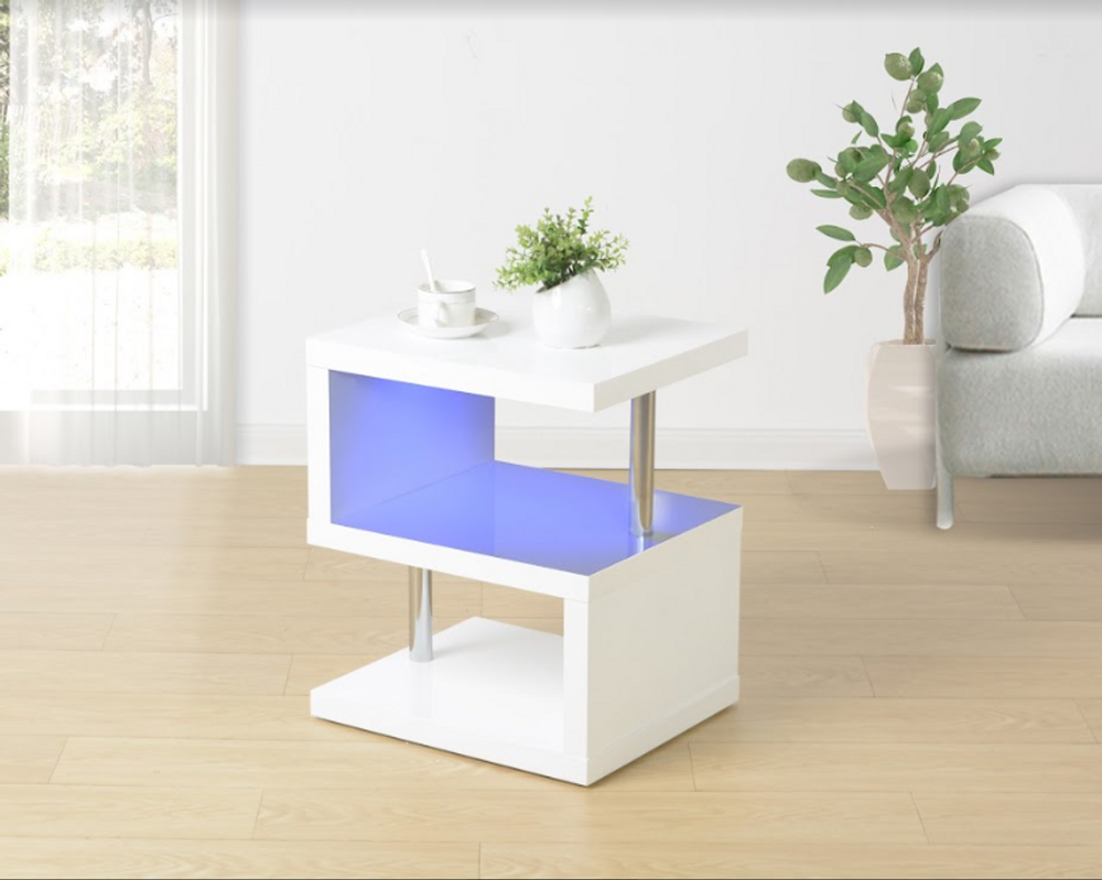 EFFULGENCE 3 Layer WHITE Coffee Table with BLUE LED Light
