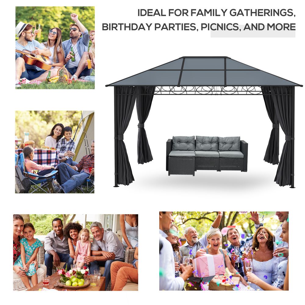 Outsunny 3 x 4m Hardtop Gazebo for Garden Party with Polycarbonate Curtains