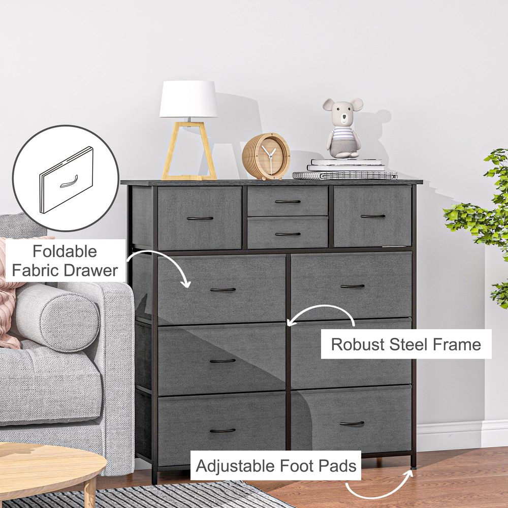 HOMCOM Bedroom Chest of Drawers Fabric Dresser w/ Foldable Drawers Black