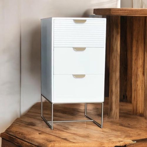 64CM WHITE WOODEN 3 DRAWER BEDSIDE TABLE