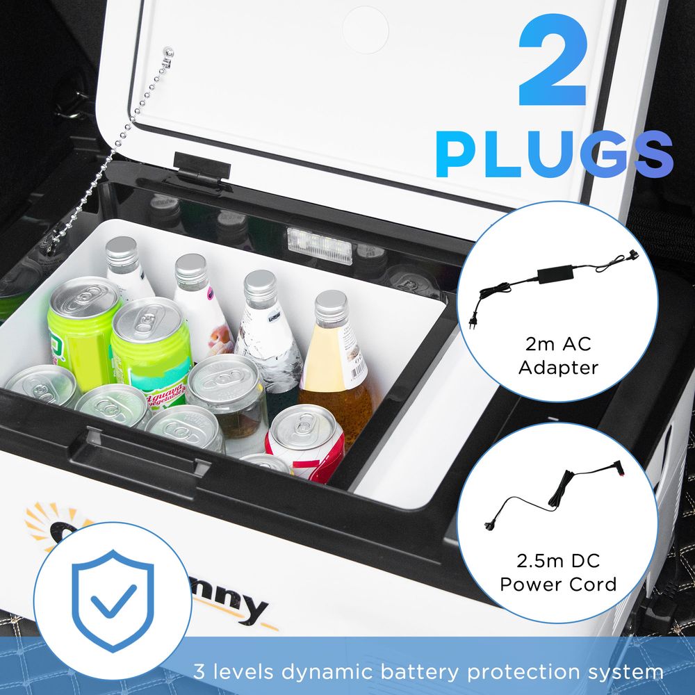 Outsunny 12V Car Refrigerator w/LED Light & Foldable Handles, 18L Portable Compressor Cooler, Fridge Freezer with 12/24V DC and 110-240V AC for Campervan RV Boat Travel