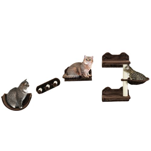 PawHut 4PCs Wall Mounted Cat Tree Cat Wall Shelves W/ Scratching Post