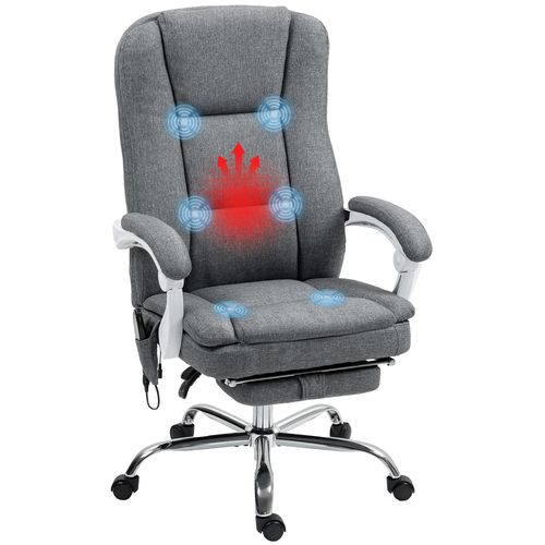 HOMCOM Massage Office Chair, Heated Reclining Desk Chair, Grey