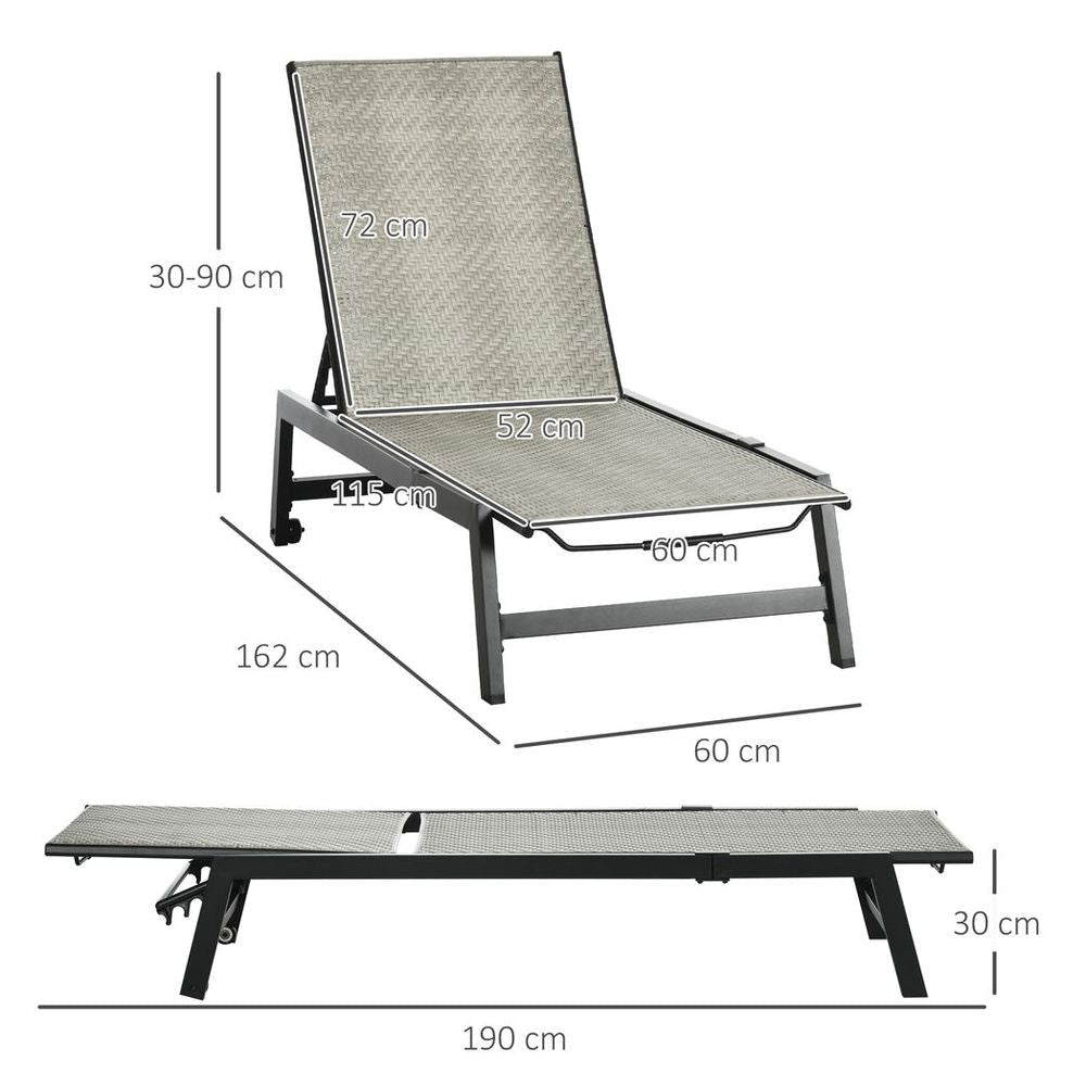 Premium Outdoor Rattan Sun Loungers - 5-Position Backrest & Wheels - High Quality - Black