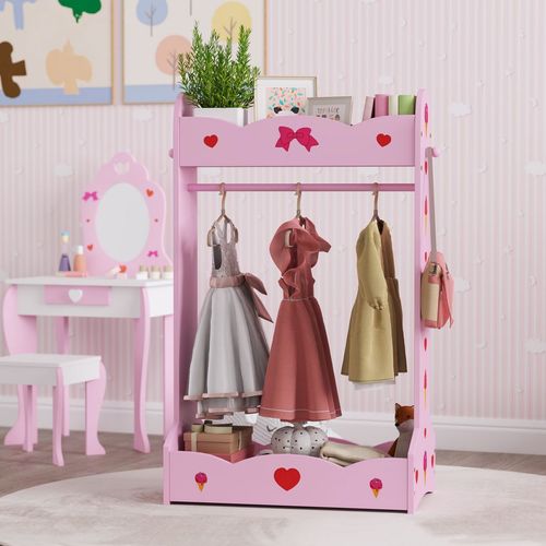 AIYAPLAY Kids Clothes Rail w/ Storage Shelves for Bedroom, Nursery, Hot Pink