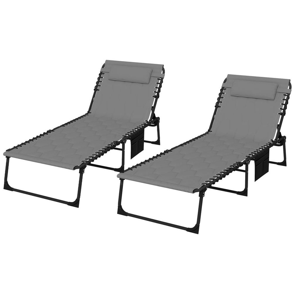 Premium Foldable Sun Lounger Set - 2 Pieces, Padded Seat, Grey - Shop Now!