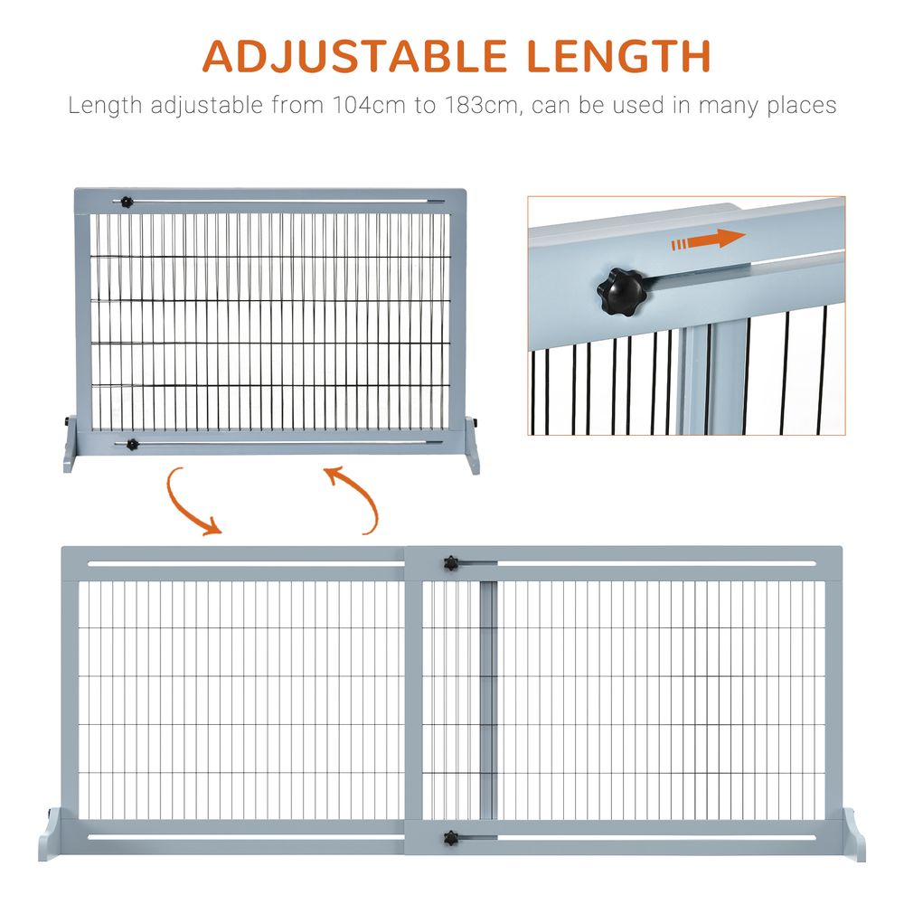 Adjustable Wooden Pet Gate Freestanding Dog Barrier for Doorway, Grey Pawhut