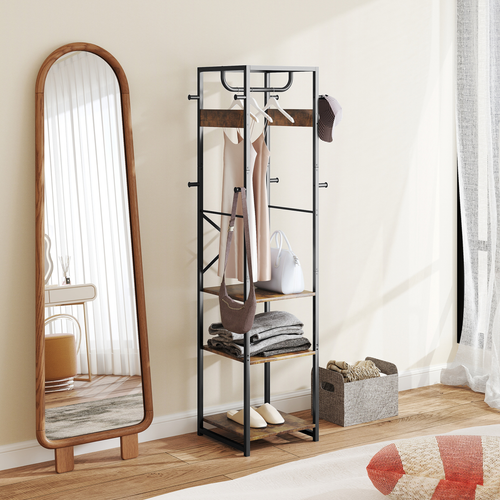 HOMCOM Clothes Rail with Storage Shelf and Hooks, Clothes Rack