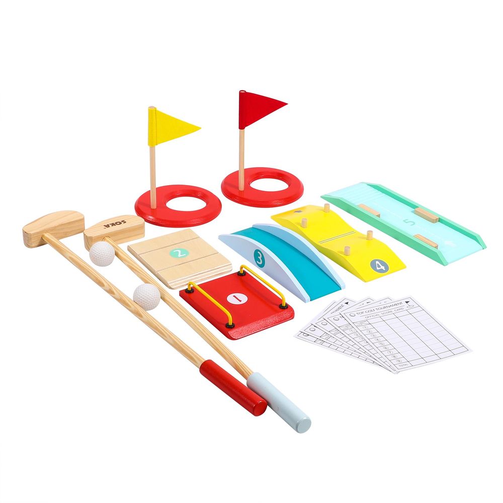 SOKA Golf Set: Indoor/Outdoor Fun, Obstacles, Educational, High Quality, 2 Clubs, 2 Balls, 2 Holes, 5 Obstacles, 5 Scorecards